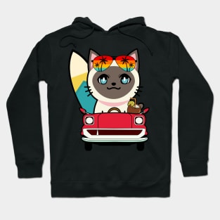 Cute siamese cat driving to the beach Hoodie